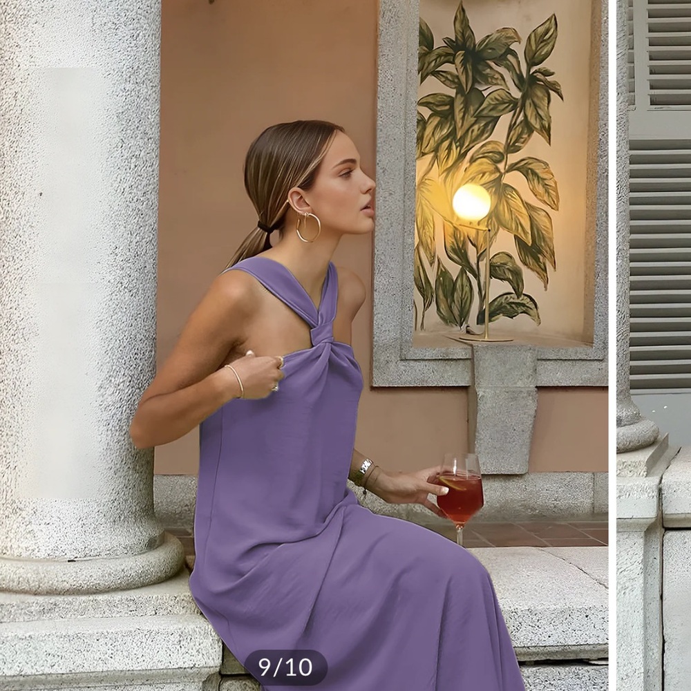 Commense Lavender Knot-Halter Midi Dress